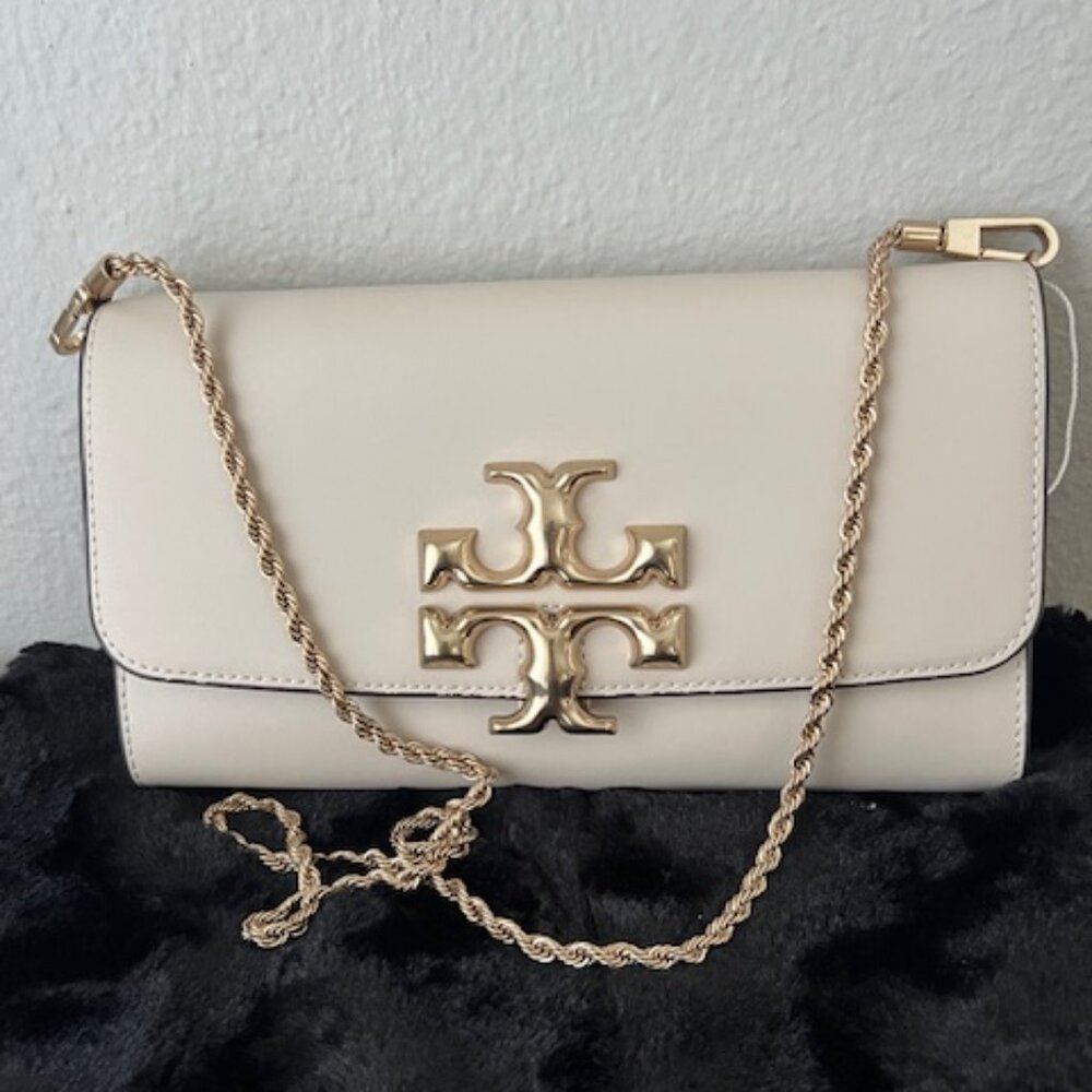 Tory Burch Cream Eleanor Clutch with Gold Logo